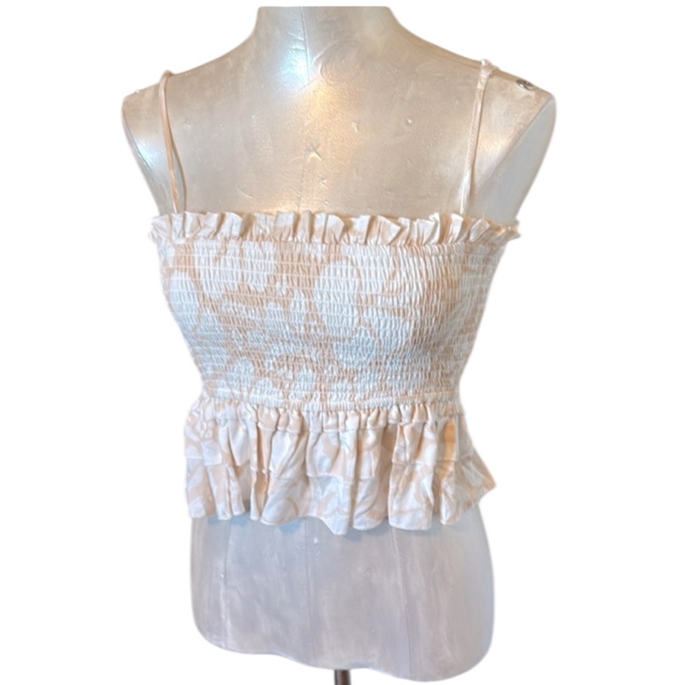 Ocean Drive Juniors Ruched Ruffle Top Spaghetti Straps Live Peach White …